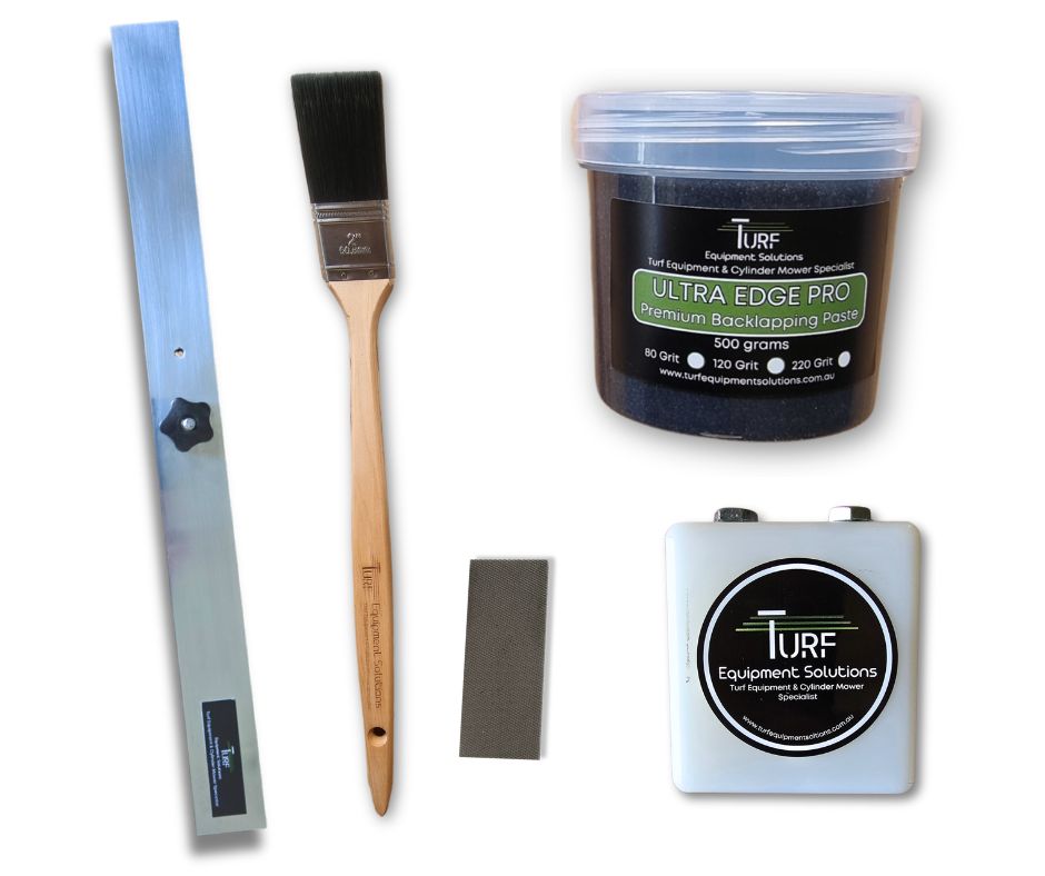cylinder mower backlapping maintenance kit with hoc bar paste brush bedknife buddy Turf Equipment Solutions